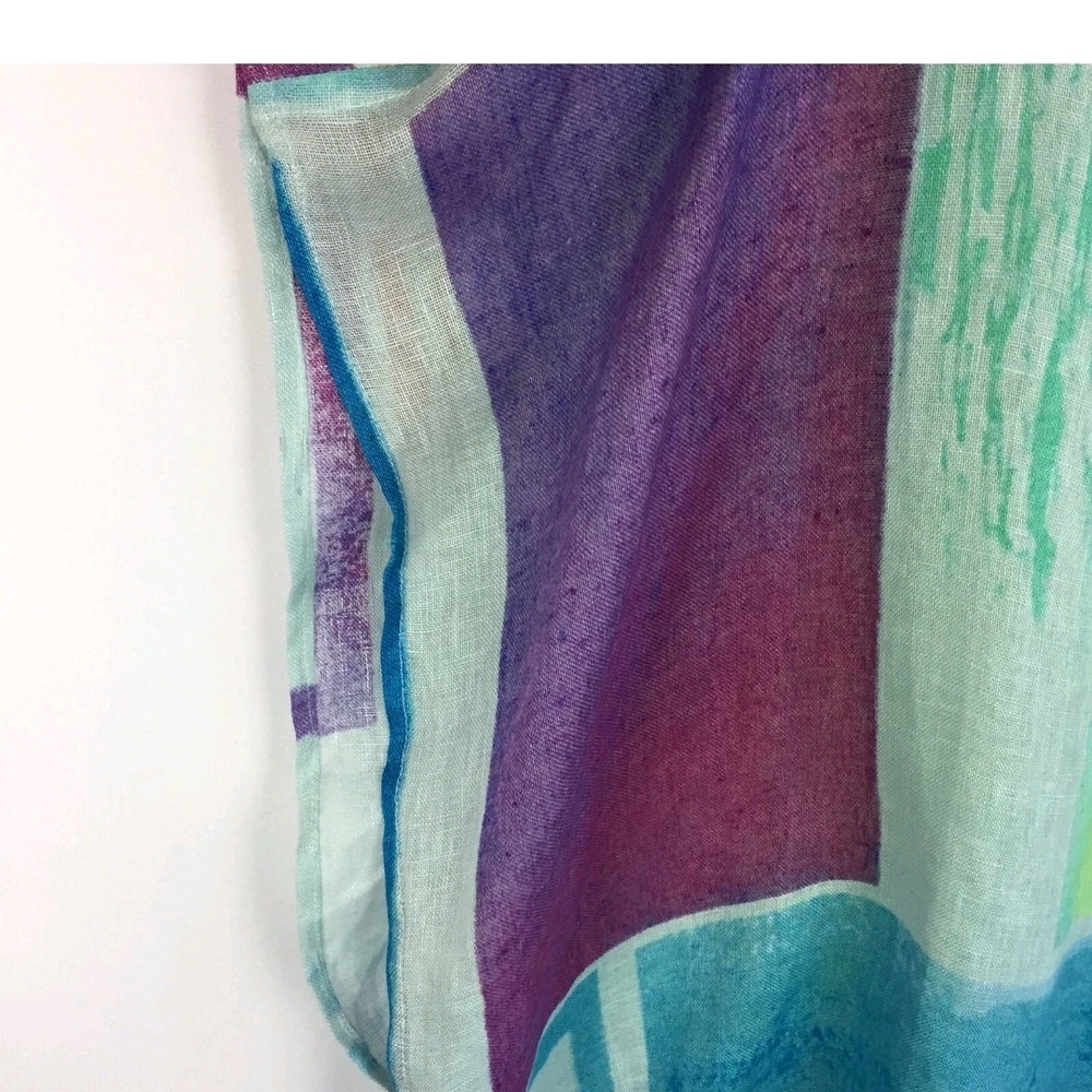 Chico's Linen V-Neck Top in Aqua, Teal, Coral & Purple Stripes - Picture 4 of 10